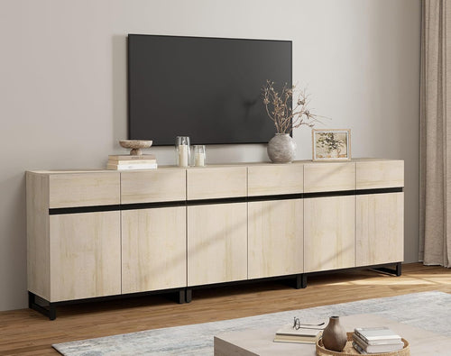 Light Oak TV Stand For 110 Inch TVs With Adjustable Shelves