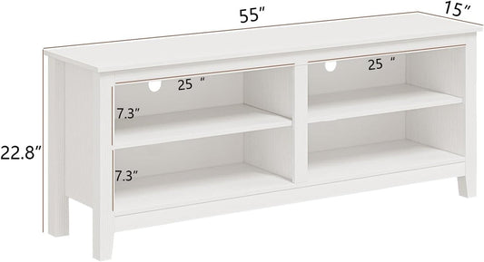 65 Inch TV Stand With Open Storage Shelves White Cabinet