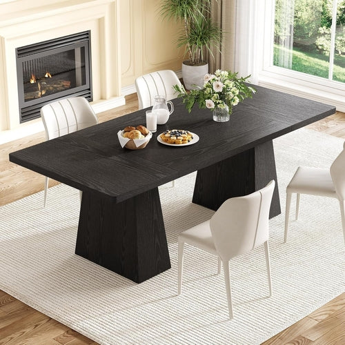 Wooden Dining Table for 6 with Heavy Duty Legs Black