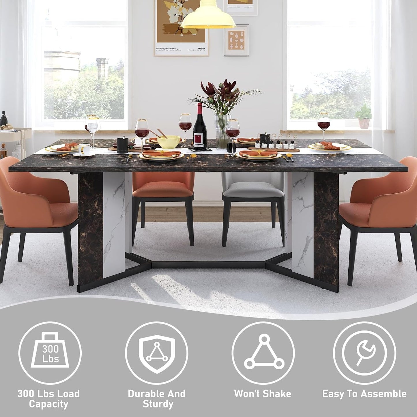 71In Rectangular Dining Table With Waterproof Marble Top